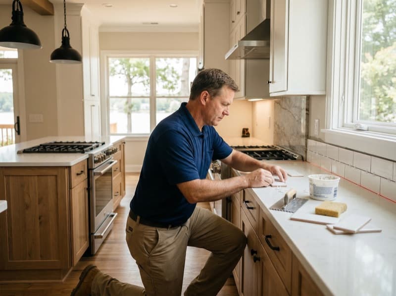 Subway tile backsplash installation