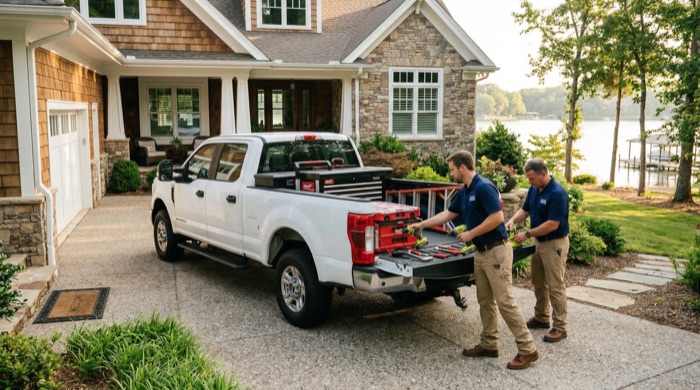 Professional work truck at a Lake Norman home